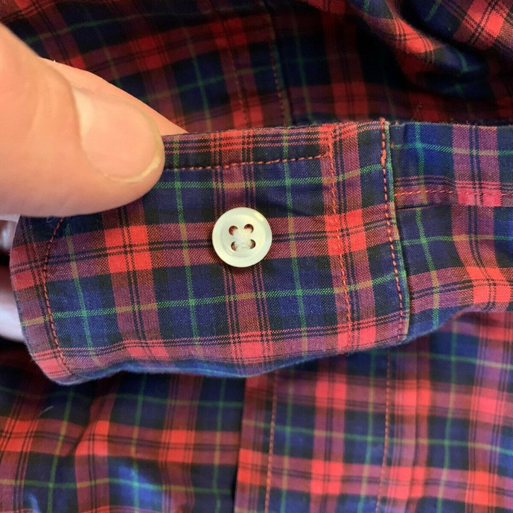 MERCER & SONS USA Pinpoint Tartan Red and Navy Oxford Check Shirt, 15.5 x 35 - Picture 8 of 10
